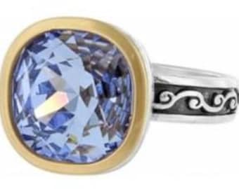Brighton Venusian Lavendar Blue Swarovski Crystal Gold & Silver Ring (7.25)