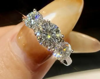 Sterling Silver Moissanite Engagement Ring, Luxury GRA Certified, Size 8