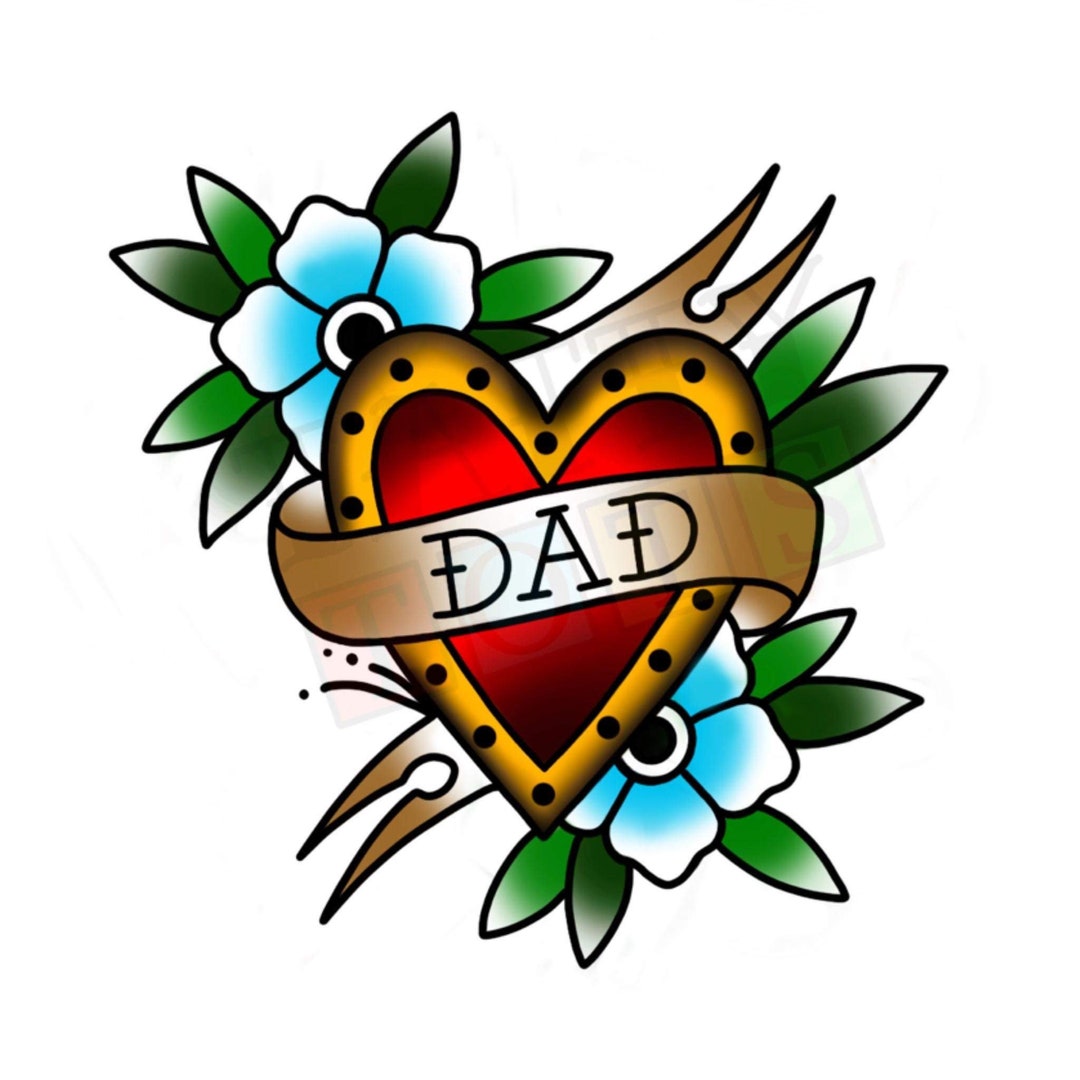 Traditional Heart Dad Temporary Tattoo Etsy UK