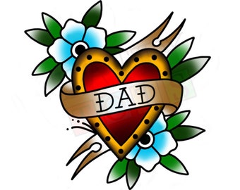 Traditional Heart Dad Temporary Tattoo
