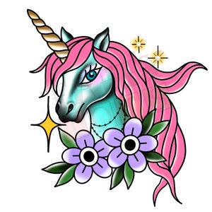 Tatuaje Temporal Unicornio