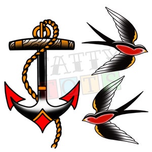 Multi Pack Classic Anchor & Swallows Temporary Tattoo