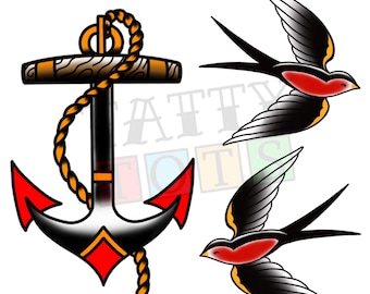 Multi Pack Classic Anchor & Swallows Temporary Tattoo