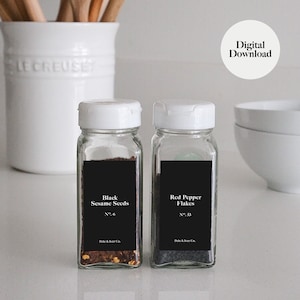 Classic Spice Jar Labels in Black • Print at Home • DIY • Home Organization • Set of 77 labels • Pantry • Home Edit