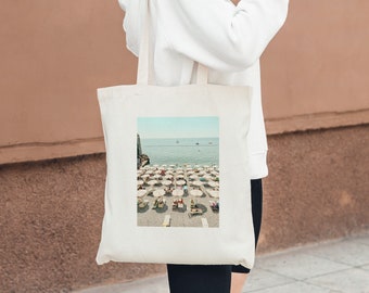 Amalfi Beaches Eco Tote Bag, 100% Cotton, reusable, durable, earth friendly, plastic-free, groceries, books, gifts