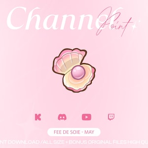Puede incluir: Una concha rosa y blanca con una perla en su interior. El texto "Channel Point" está en la parte superior de la imagen. El texto "FEE DE SOIE - MAY" está debajo de la concha. El texto "INSTANT DOWNLOAD/ALL SIZE+BONUS ORIGINAL FILES HIGH QUALITY" está en la parte inferior de la imagen.