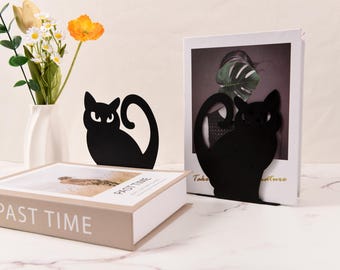Serre-livres chat furtif, décoration d'étagère en métal, cadeau pour les amateurs de lecture
