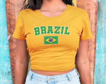 Brazil Crop Tee, Baby Tee, Cropped Tee, Vintage Brazil, Babydoll Shirt, Brazillian Shirt, Brasil, Y2K Aesthetic, 90s Crop Top