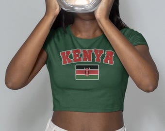 Kenya Crop Tee, Baby Tee, Cropped Tee, Vintage Kenya, Babydoll Shirt, Kenyan Shirt, Kenya, Y2K Aesthetic, 90s Crop Top,