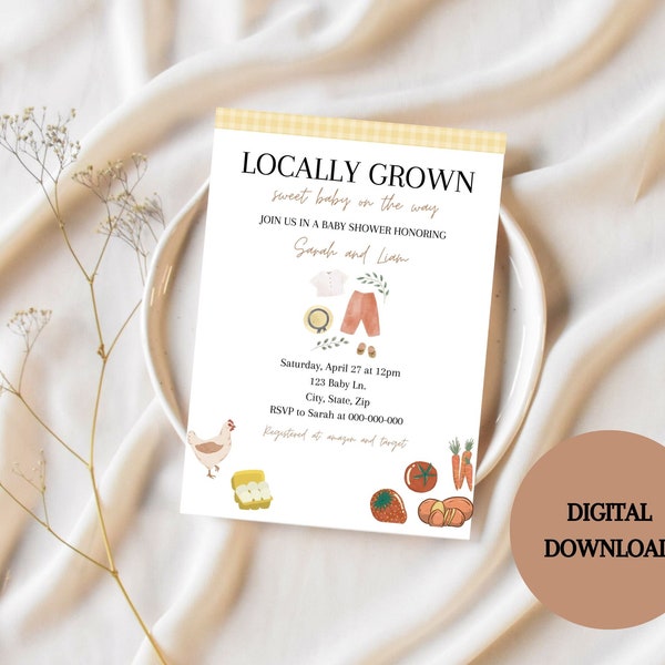 EDITABLE Locally Grown Baby Shower Invitation Farmers Market Baby Shower Invite Organic Baby Couple Shower Canva Template
