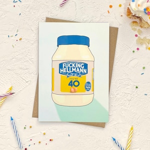 Tarjeta divertida de cumpleaños número 40 / Maldita sea Hellmann 40 / Tarjeta para ella, para él / Tarjeta ingeniosa con juego de palabras sobre la mayonesa, esposo, hermano, hermana, mejor amigo/a, primo/a
