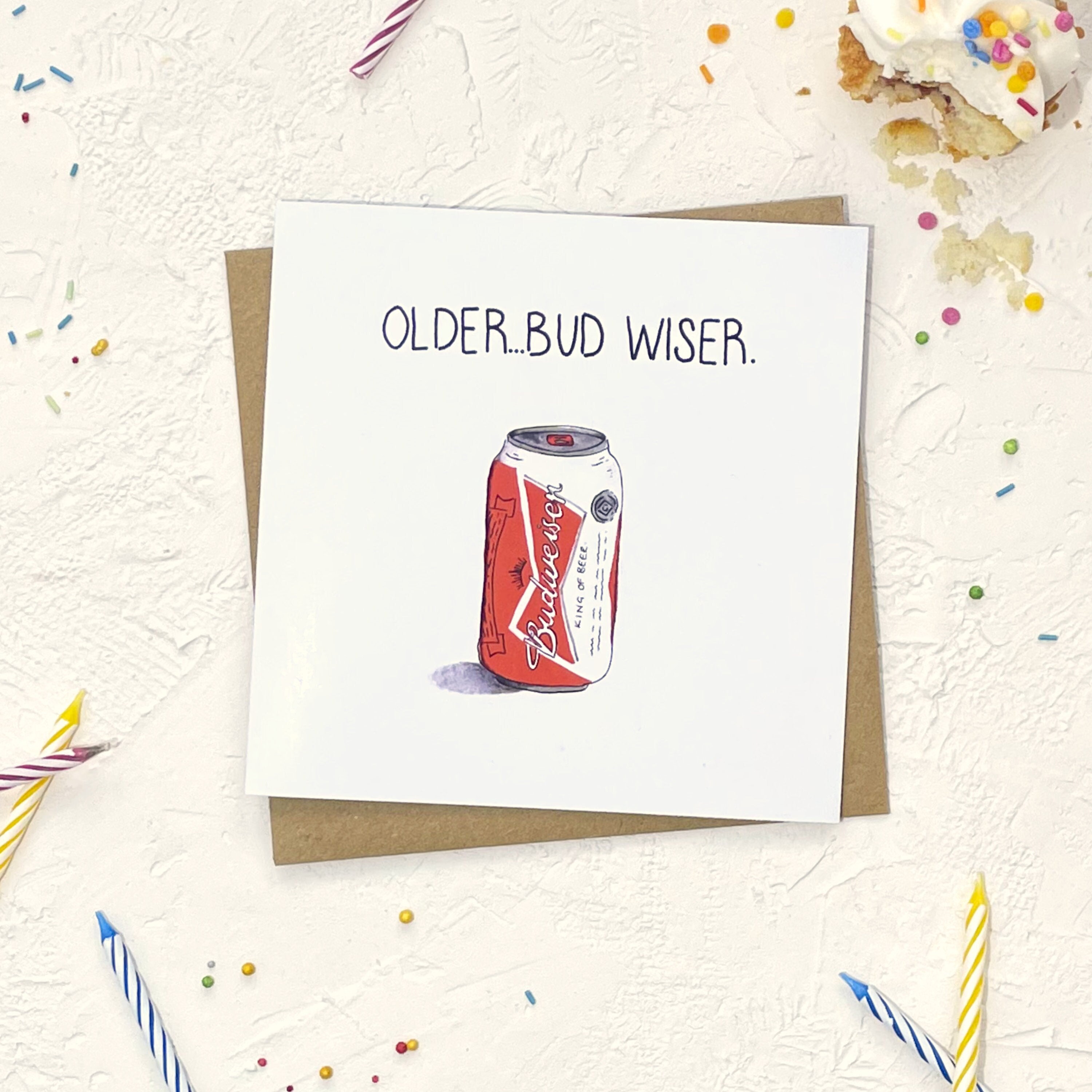 Funny Budweiser Beer Card Older but Wiser Food Pun Joke - Etsy UK