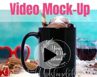 Mug Video Mock-Up Black Mug, 15oz Black Mug Mockup, Animated Coffee Mug Mock-Up, 2700px x 2024px, High Resolution Video Mock-Up