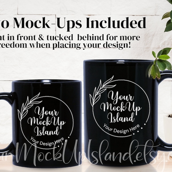 11oz and 15oz Black Mug Size Comparison Mock Up, Two Mock-Ups, 300DPI Mock-Up, Blank Mug, Blank Black Mug, Minimalist Mock Up