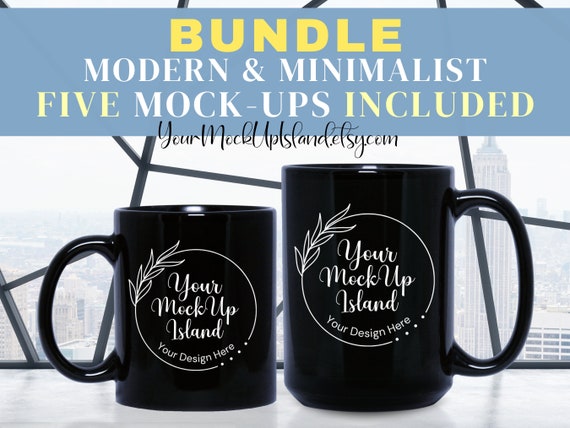 POD Mockup Bundle, 11oz and 15oz Black Ceramic Coffee Mugs Mock Up Bundle, Blank Mug, Mug MockUp, Modern Coffee Mug Mock-Up