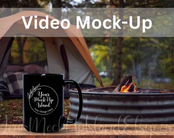 Mug Video Mock-Up Black Mug, 15oz Black Mug Mockup, Animated Coffee Mug Mock-Up, High-Resolution Video Mock-Up