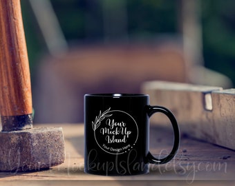 Maqueta de taza de café de cerámica negra de 11 oz, maqueta de construcción, taza en blanco, maqueta de taza, maqueta de taza de café moderna, maqueta de taza POD
