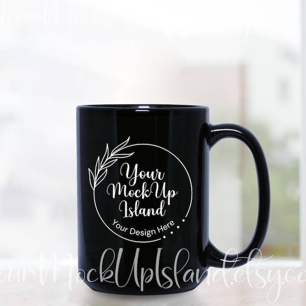 15oz Black Ceramic Coffee Mugs Mock Up, Minimalist Mock-Up, Blank Mug, Mug MockUp, Modern Coffee Mug Mock-Up, POD Mug Mock-Up