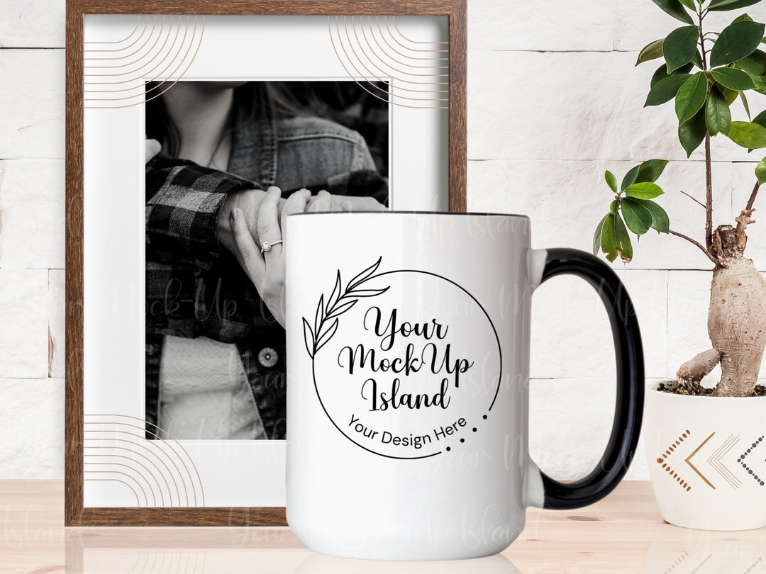 15oz Black Handle Engagement Ring Mug Mock Up, 15oz Blank Accent Mug