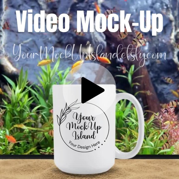 Video Mug Mockup, Unique Mug Mock-Up,  15oz White Mug, Aquarium Mock Up, MP4 Video MockUp 1080px x 1080px, High Resolution Video Mock-Up