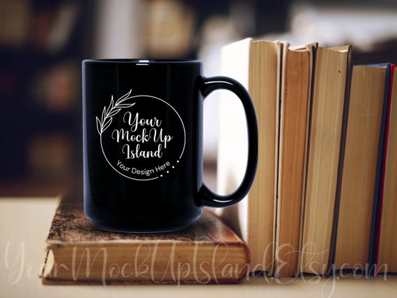 15oz Black Mug Mock Up, 300DPI Mock-up With Books, Blank Mug, Blank Black  Mug, Minimalist Mock Up 