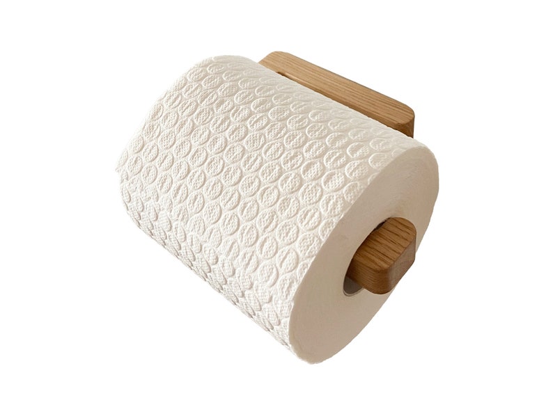 Toilettenpapierhalter Eiche ohne Bohren Holz eckig modern nachhaltig Design kleben massiv Klorollenhalter Halterung Klopapier Rolle WC Deko Bild 3