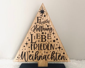 Tannenbaum Eiche Deko massiv Weihnachten Schriftzug Advent Holz Christbaum Zitat Spruch Baum Stern