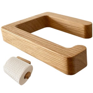 Toilettenpapierhalter Eiche ohne Bohren Holz eckig modern nachhaltig Design kleben massiv Klorollenhalter Halterung Klopapier Rolle WC Deko Bild 1