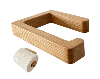 Toilet paper holder oak without drilling wood square modern sustainable design stick solid toilet roll holder holder toilet paper roll toilet decoration