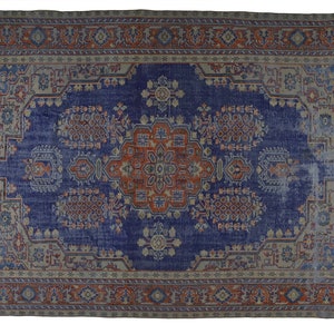 10.5 ft X 7.4 ft Oushak Turkish Vintage Area Rug Anatolian Handmade Boho Decor Blue,Bedroom rug,Large rug,Oriental rug,Handmade Boho rug,