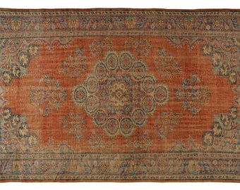 9.9 ft X 6.3  Oushak Turkish Vintage Rug Anatolian Handmade Boho Decor,Orange,Floral,Bedroom rug,Large,Oriental rug,Handmade,Boho rug,ft