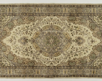 9,0 stóp x 5,6 stóp turecki dywan vintage anatolijski ręcznie robiony wystrój boho, beżowy, dywan do sypialni, duży, dywan orientalny, wzór kwiatowy ręcznie robiony, dywan boho,