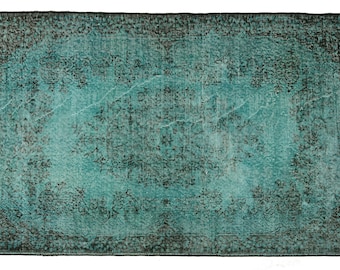 6.7 ft X 4.0 ft Oushak Turkish Overdyed Area Rug Anatolian Handmade Boho Decor Turquoise,Medium size Handknotted Oriental Bedroom,Boho rug