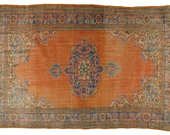 9.7 ft X 6.5 ft Turkish Vintage Area Rug Anatolian Handmade Boho Decor Orange,Bedroom rug,Large rug,Oriental rug,Handmade rug,Bohorug,