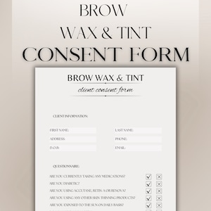 Adviesformulier wenkbrauw wax en tint Professionele wenkbrauw wax tint toestemming Instant download pdf bewerkbare sjabloon.