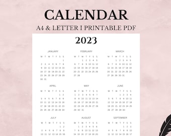 2023 Monthly Printable Calendar, 2023 Wall Calendar, Print Ready Calendar, Minimalist Calendar, Instant Download Printable, A4 & US Letter