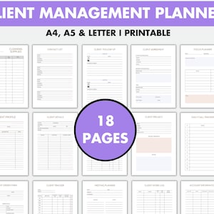 Planificador de gestión de clientes, seguimiento de clientes, planificador de gestión de clientes, organizador de clientes, PDF imprimible, tamaño carta A4 A5
