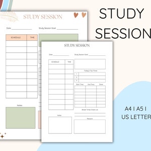 Study Session Planner, Study Summary Template, Student Organiser, Time-Management, Productivity Tracker