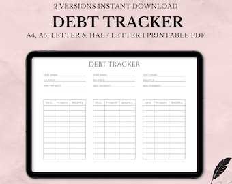 Debt Tracker printable and editable, Snowball Progress Plan, Finance Log, A4 A5 Letter Half, PDF
