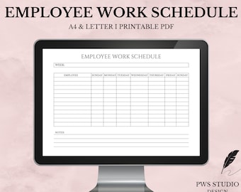 Employee Work Schedule, Employee Time Sheet, Employee Schedule, Employee Scheduling, Employee Organizer, Instant download, Landscape A4 I US
