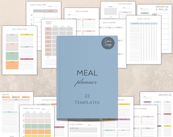 Maaltijdplanner Afdrukbaar en bewerkbaar, wekelijkse voedingsdagboekbundel, dagboek voor dagelijks eten, fitnessdieetmenu, boodschappenlijst, pdf-brief A5 A4