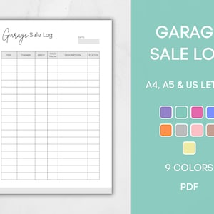 Printable Garage Sale Log, Editable Yard Sale Template, Garage Sale Record, Garage Sale Record, Yard Sale Tracker, PDF Instant Download