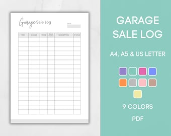 Printable Garage Sale Log, Editable Yard Sale Template, Garage Sale Record, Garage Sale Record, Yard Sale Tracker, PDF Instant Download