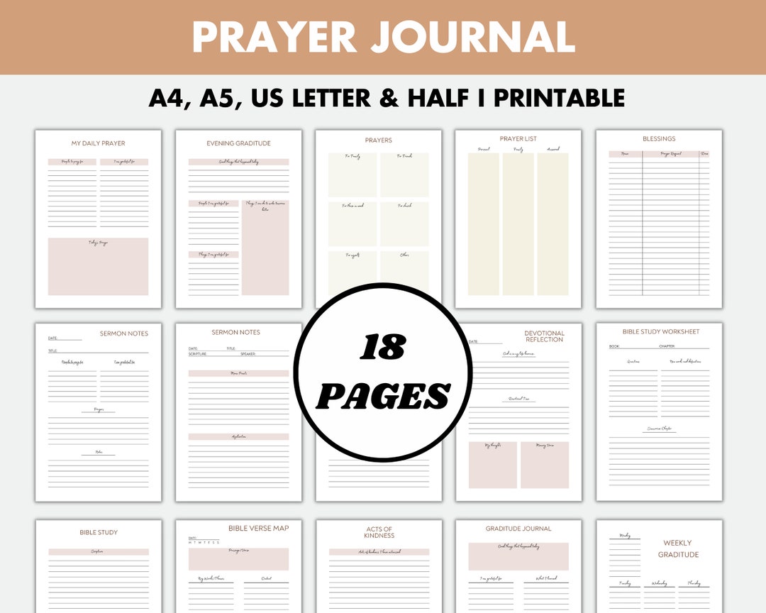 Prayer Journal Printable — Editable Bible Study & Faith Planner, A4 A5 ...