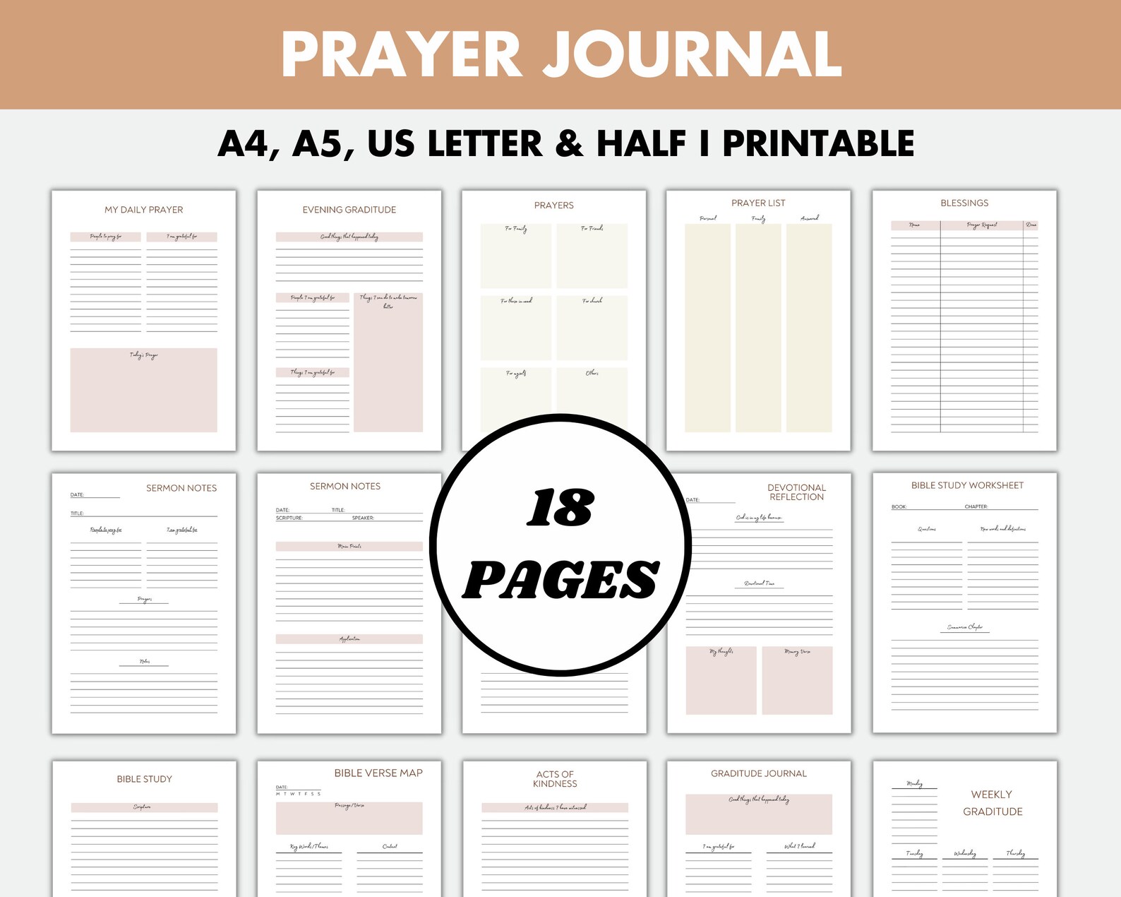 Prayer Journal Printable — Editable Bible Study & Faith Planner, A4 A5 ...
