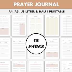 Planificador de fe imprimible, cuaderno de estudio bíblico, diario de oración, devocional, diario de gratitud, tamaño carta/media página en formato A4 o A5 en formato PDF