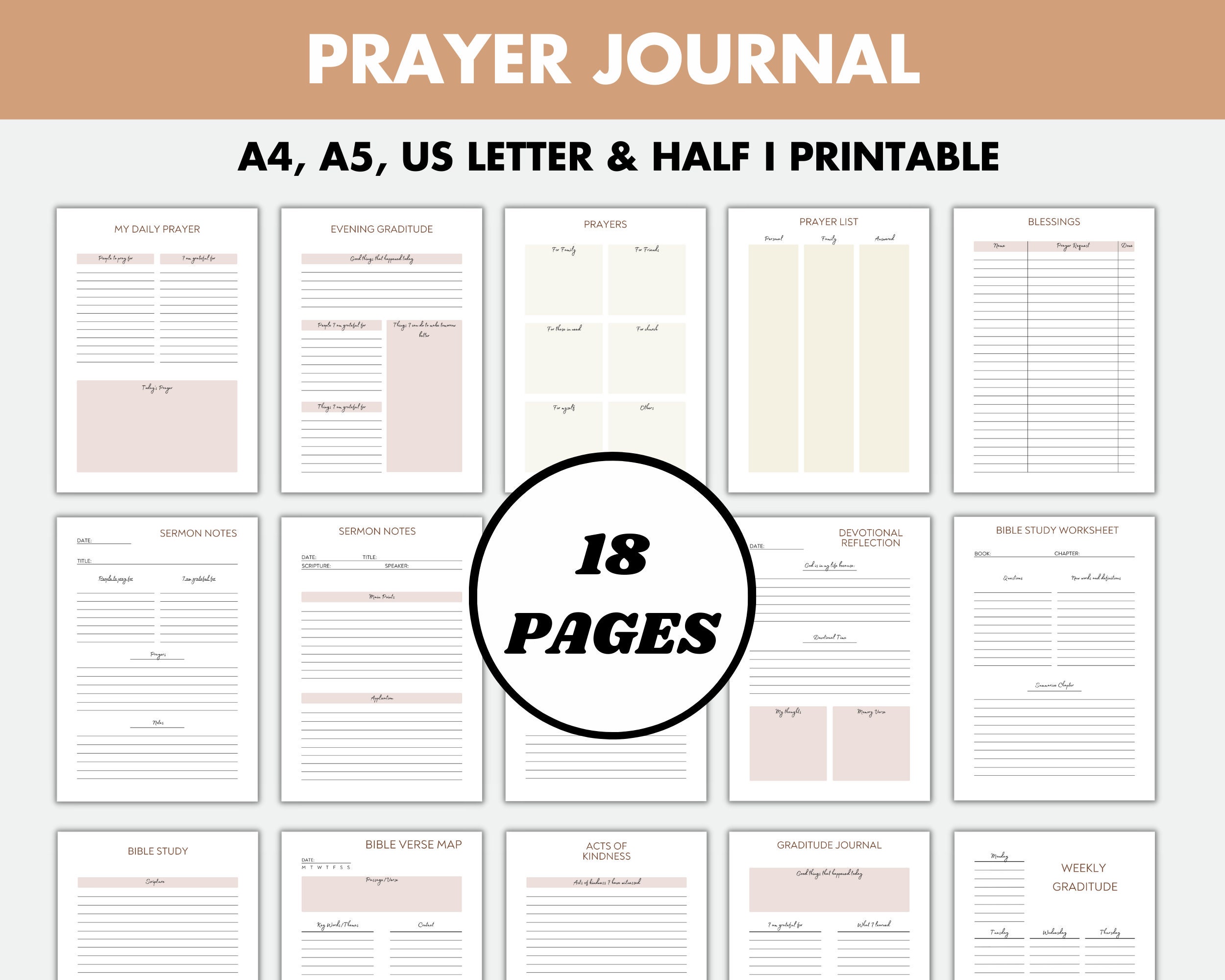 Prayer Journal Printable — Editable Bible Study & Faith Planner, A4 A5 ...