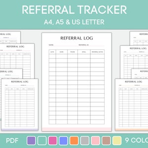 Printable Referral Log, Editable Client Referral Tracking, Referrals Worksheet, Referrals Log, Referral Sheet, PDF Instant Download