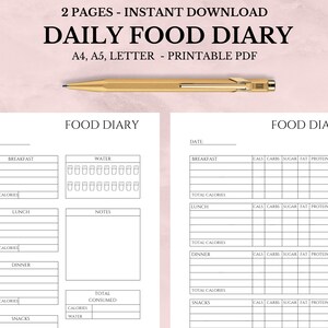 Afdrukbaar en bewerkbaar voedingsdagboek, voedingsdagboek, minimalistische calorietracker, calorieën tellen, brief A4 A5, pdf-bestand