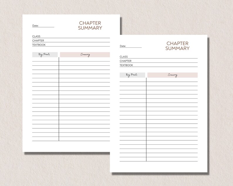 Chapter Summary Sheet for Students, Revision Sheet, Planner Insert, A4 ...